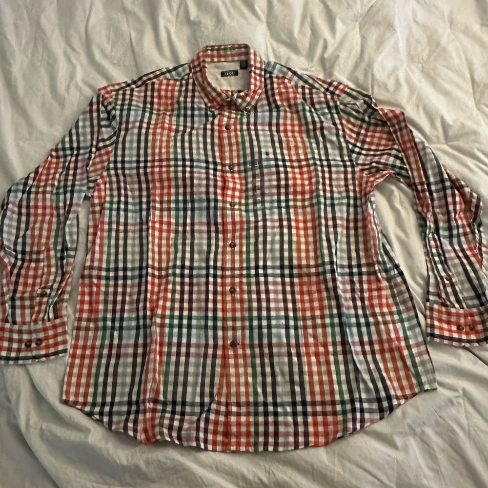Izod Red and Green Plaid Men's Shirt